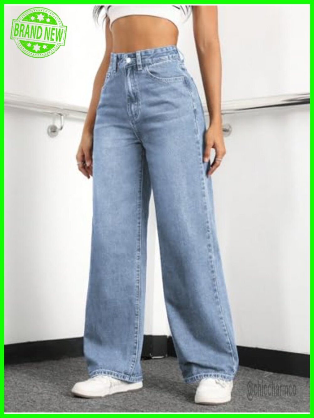 High Waisted Wide Leg Jeans for Women Stretchy Tummy Control Denim Pants - Picture 5 of 6